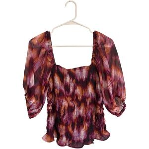 Old Navy Plum Multi Smocked Square-Neck Blouse